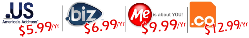 .ASIA Domains @ $1.99/Yr | .EU Domains @ $4.99/Yr | .IN Domains @ $7.99/Yr | .ME Domains @ $9.99/Yr!